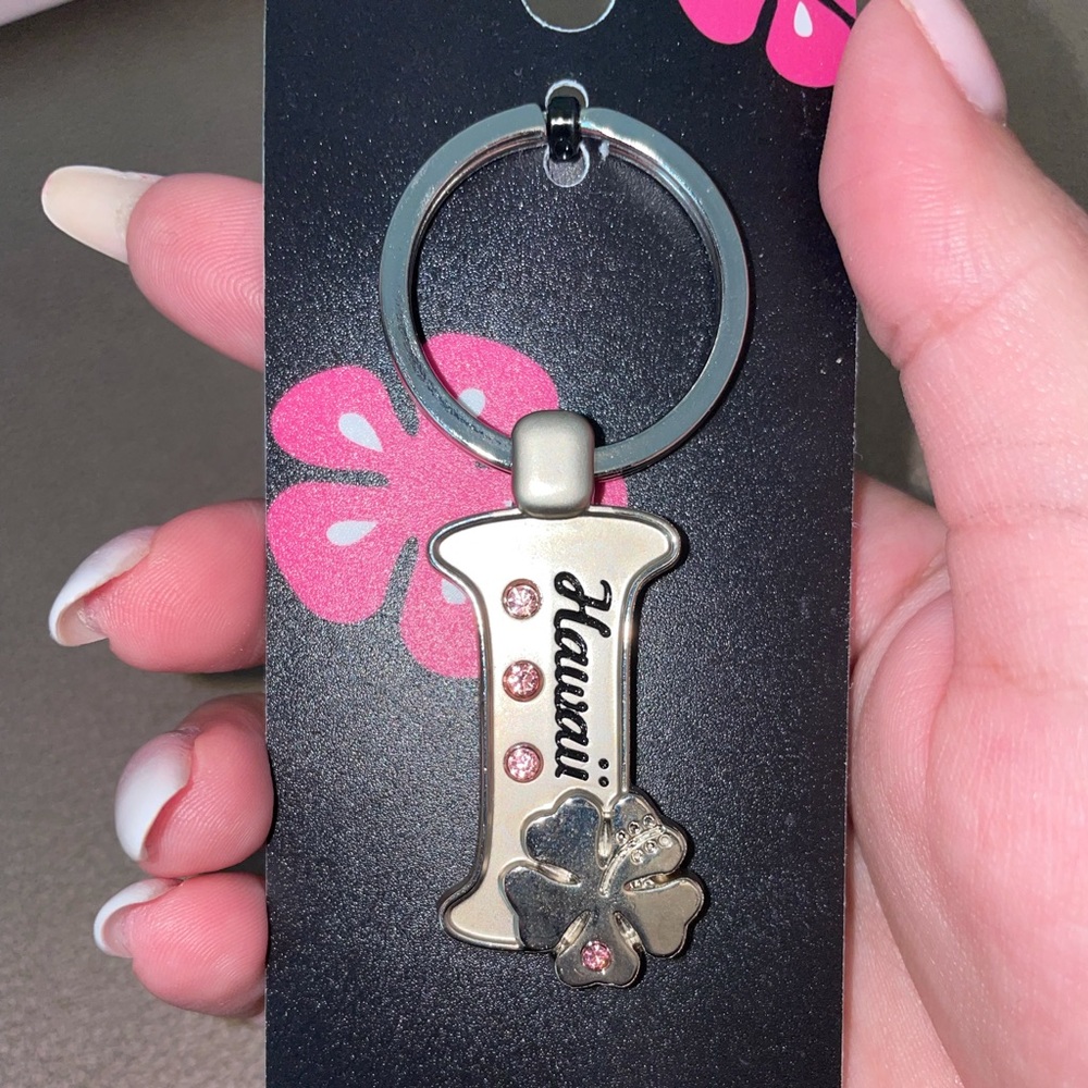 Hawaii Keychain with Pink Gems